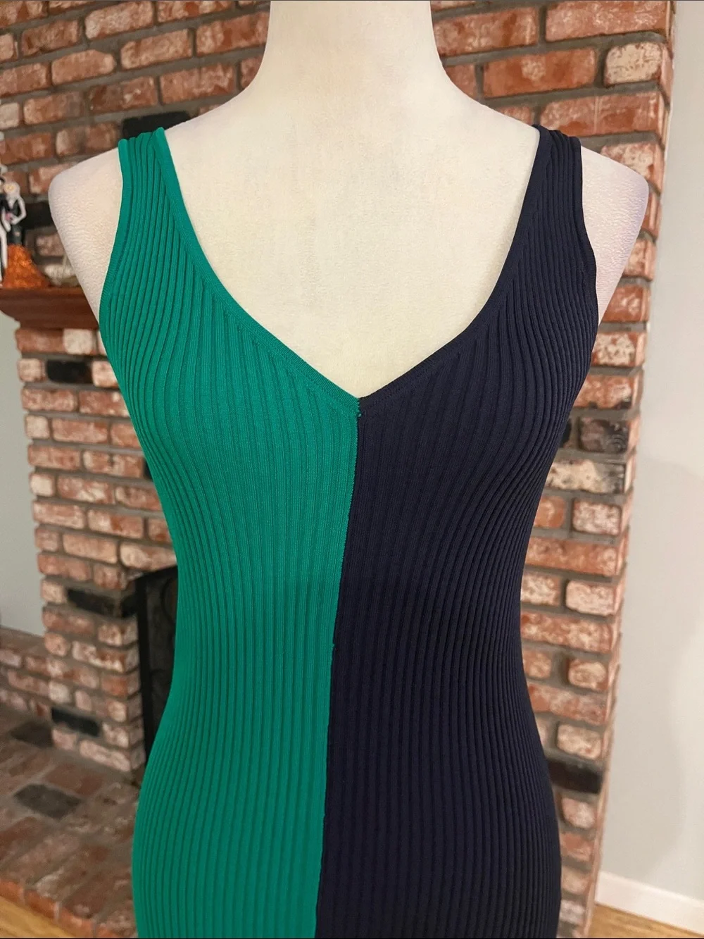 STAUD $195 Dana colorblock ribbed body-con midi dress-Deep and Clover